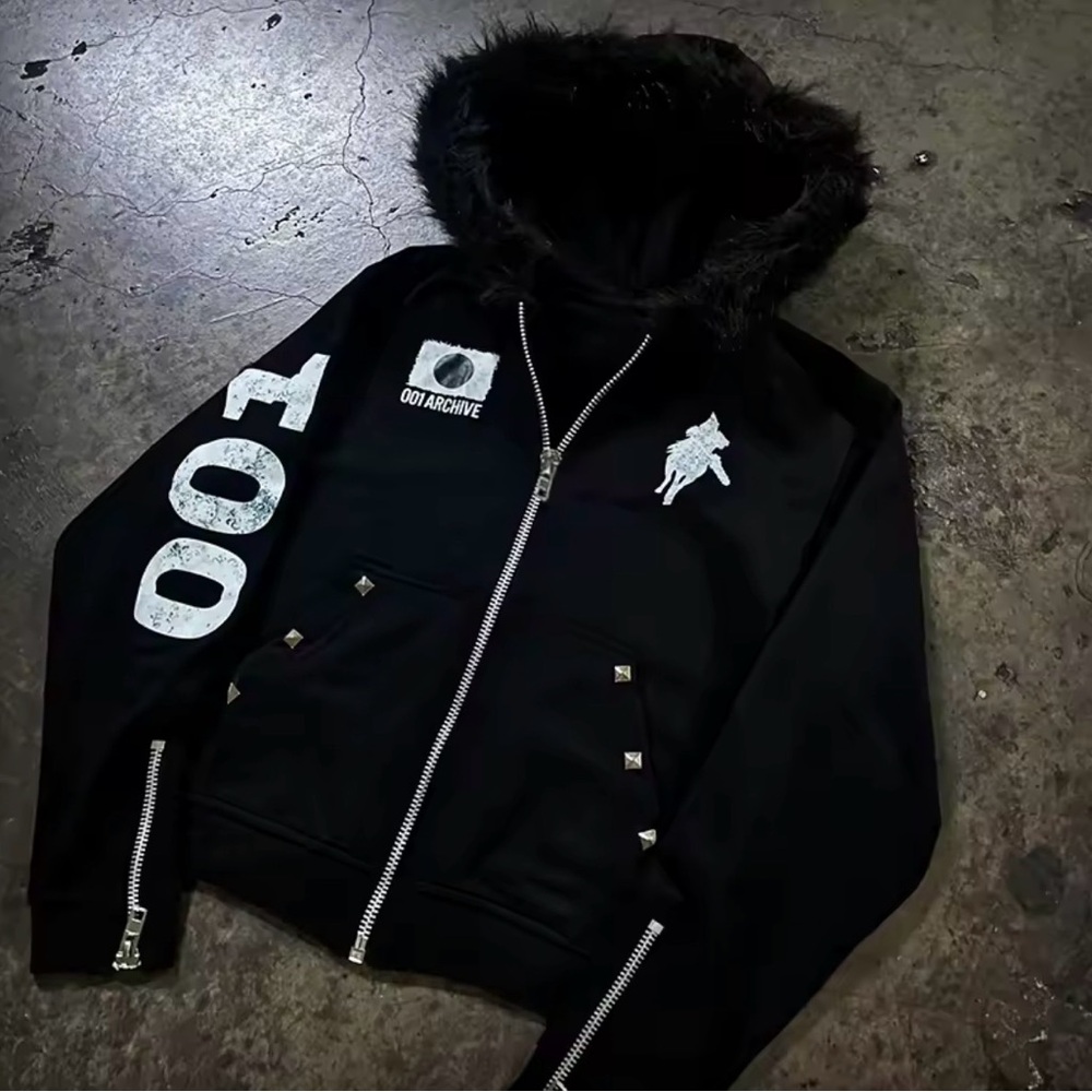 Black Hooded Jacket with Fur Trim